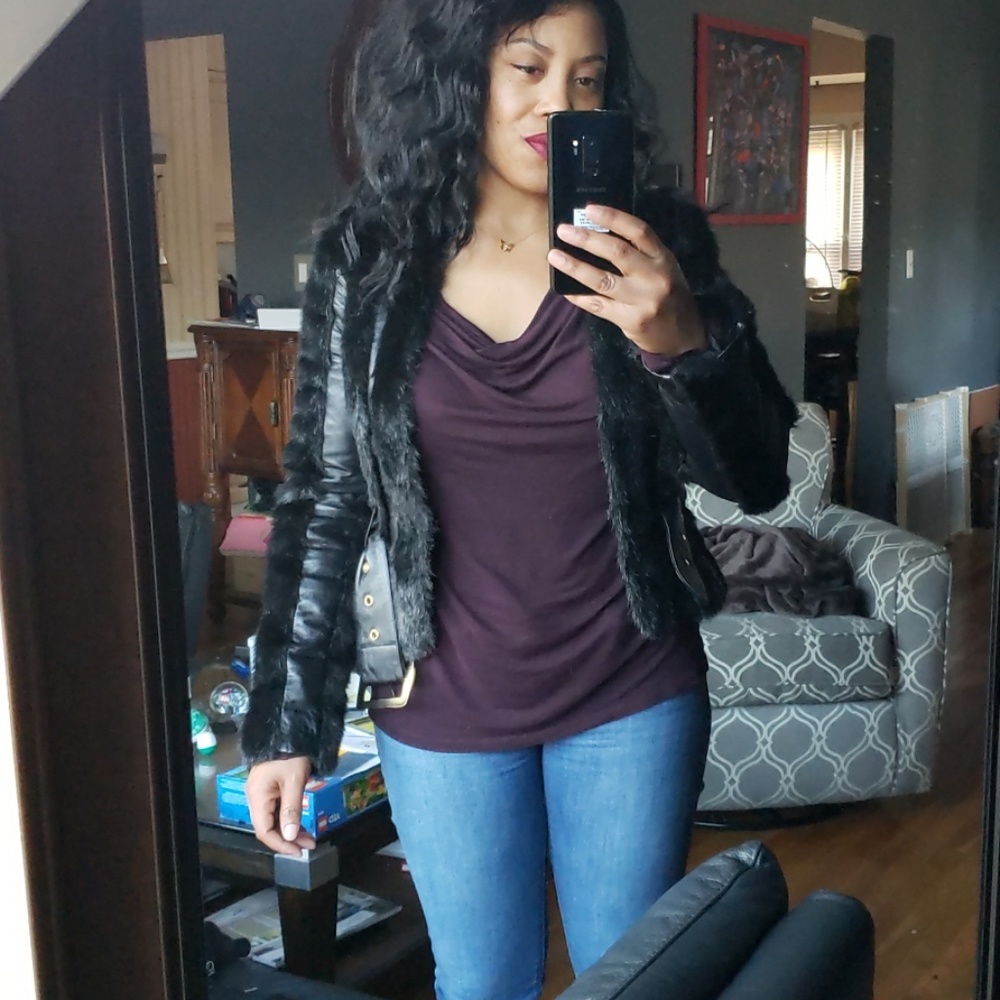 Black Leather Jacket w/ Faux Fur